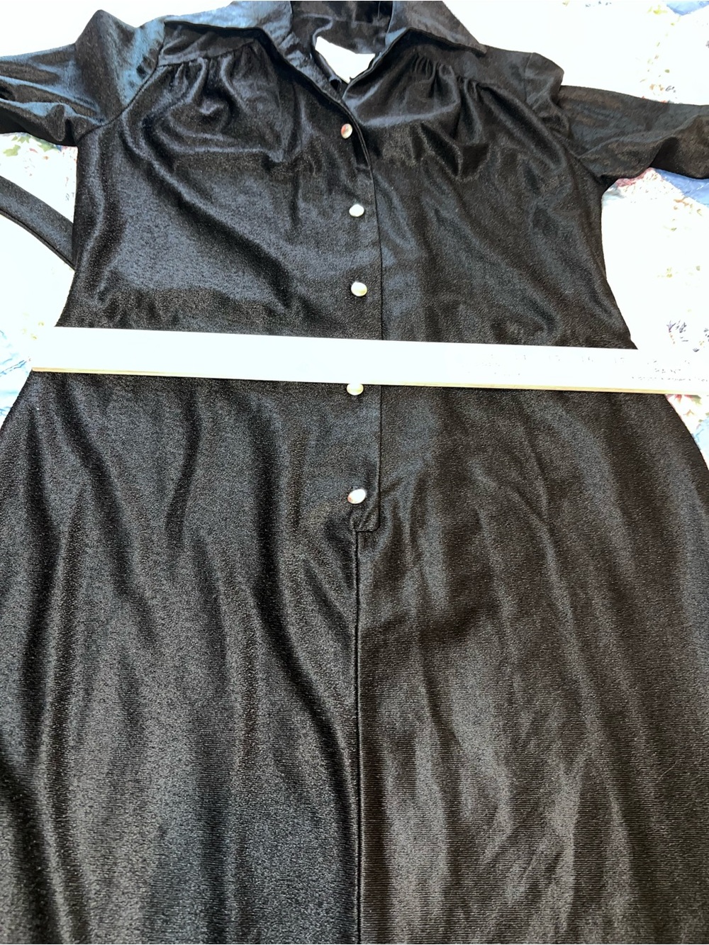 VTG 70s Dedra Designs Liquid Black Knit Maxi Shirtdress Snap Front Size 10 - Picture 13 of 14